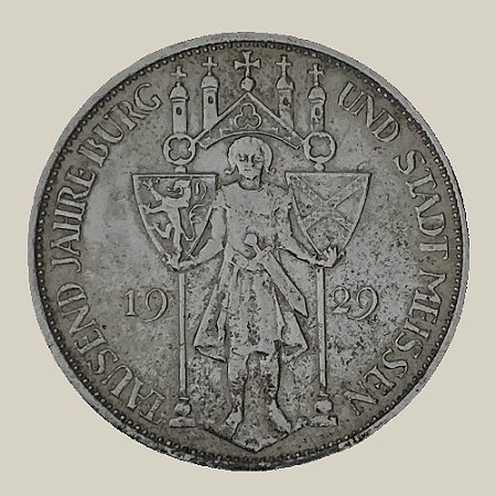 Moeda de Prata de 3 Reichsmark, Milésimo aniversário de Meissen, República de Weimar - Ano: 1929 E - Pres. Paul von Hindenburg