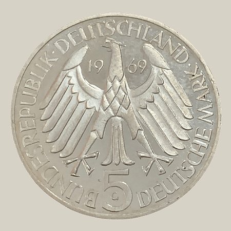 Moeda de Prata de 5 Mark, Fontane, Alemanha - Ocidental (RFA), 1969 G -  Moeda & Metal Investimentos