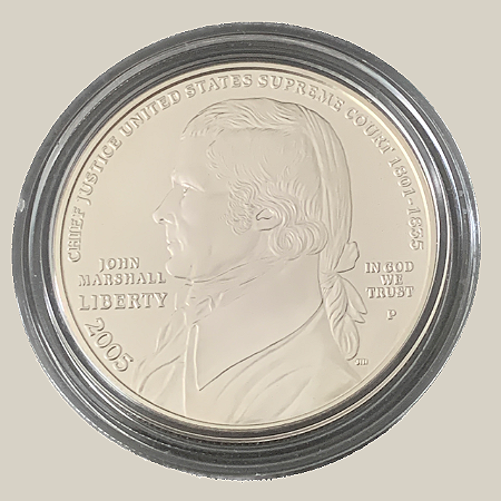 Moeda de Prata de 1 Dólar - EUA - Ano: 2005 P - 170º Aniversário da morte de John Marshall - Presidente George W. Bush