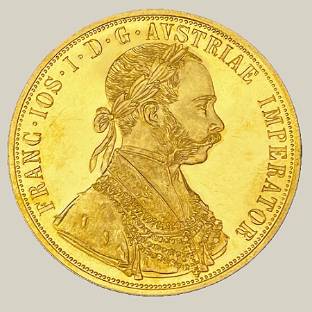 Moeda de Ouro de 4 Ducados, Áustria - Ano: 1915 - Imperador Francisco José I da Áustria