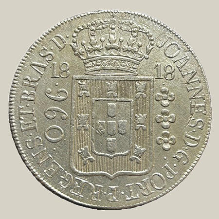 Moeda de Prata de 960 Réis (Patacão), Brasil Colônia - Ano: 1818 R - Rei João VI