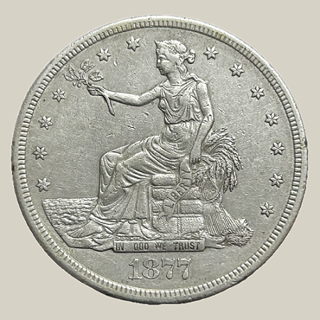 Moeda de Prata de 1 Dollar (Trade Dollar) - EUA - Ano: 1877S - RARO Strike 6A Breen-5811