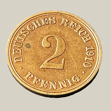 Moeda de cobre, 2 Pfennigs (1910 A) – Prússia