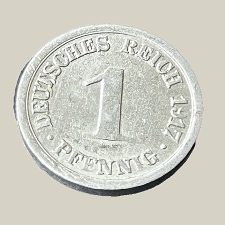 Moeda de alumínio, 1 Pfennig (1917F) –  Império Alemão