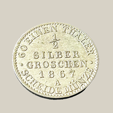 Moeda de bilhão, 1/2 Silbergroschen (1867A) – Prússia