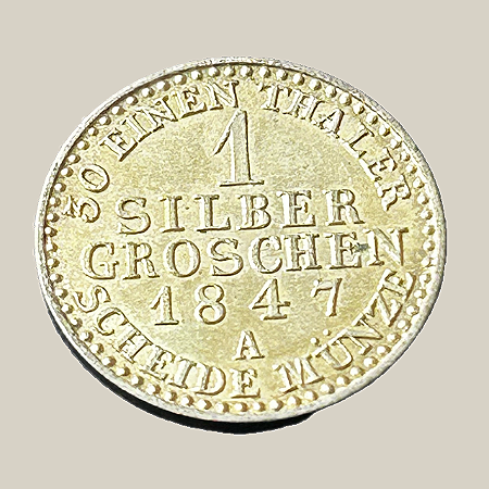 Moeda de bilhão, 1 Silbergroschen (1847A) – Prússia