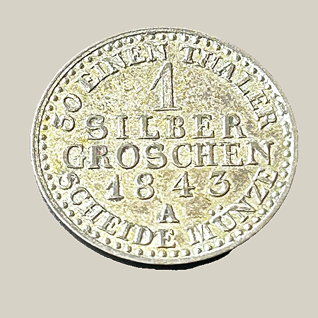 Moeda de bilhão, 1 Silbergroschen (1843A) – Prússia