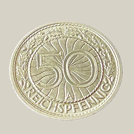 Moeda de níquel, 50 Reichspfennigs (1929A) – República de Weimar