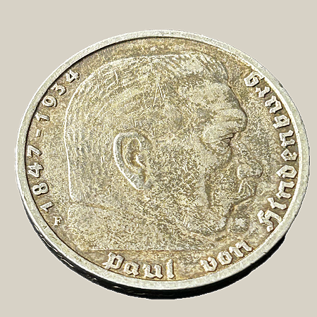 Moeda de prata, 5 Reichsmark (1938F) – Terceiro Reich