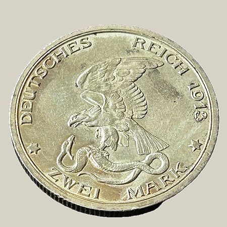 Moeda de prata, 2 Mark (1913) – Declaração de Guerra contra Napoleão