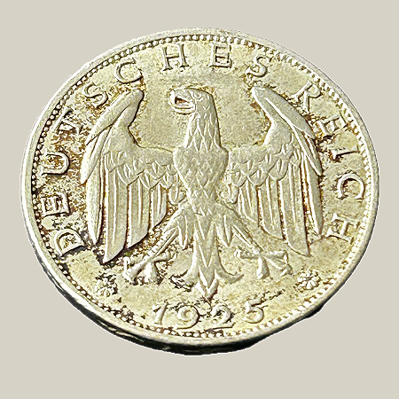 Moeda de prata, 1 Reichsmark (1925F) – República de Weimar