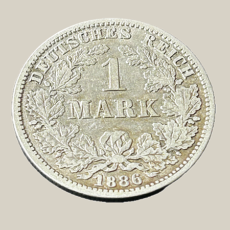 Moeda de prata, 1 Mark (1886G) – Império Alemão