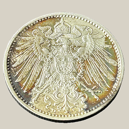 Moeda de prata, 1 Mark (1910D) – Império Alemão (Tipo 2)