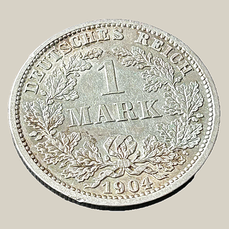 Moeda de prata, 1 Mark (1904D) – Império Alemão (Tipo 2)