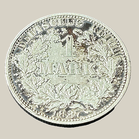 Moeda de prata, 1 Mark (1887A) – Império Alemão (Tipo 1)