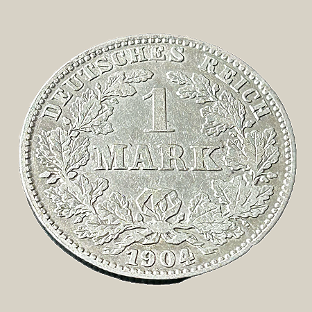 Moeda de prata, 1 Mark (1904J) – Império Alemão (Tipo 2)