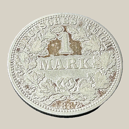 Moeda de prata, 1 Mark (1882A) – Império Alemão (Tipo 1)