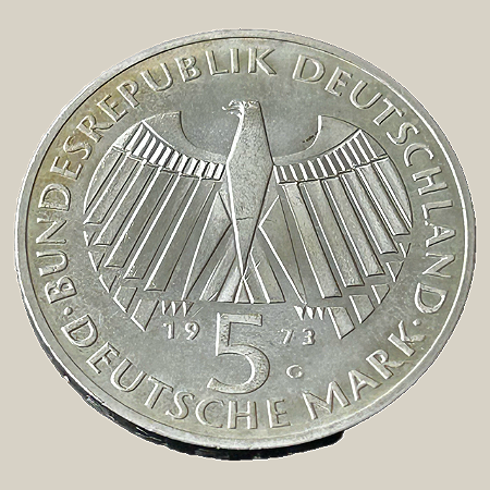 Moeda de prata, 5 Deutsche Mark (1973G) – República Federal da Alemanha (Nationalversammlung)