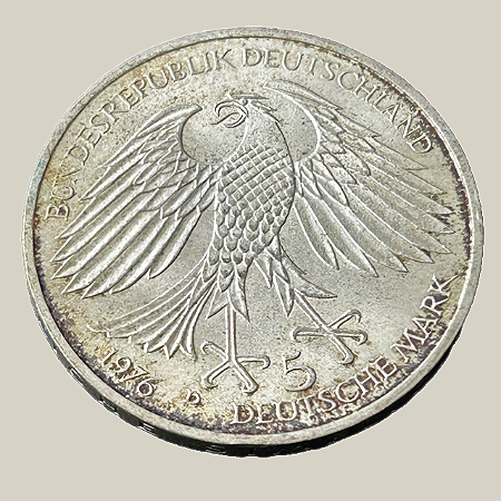 Moeda de prata, 5 Deutsche Mark (1976D) – República Federal da Alemanha (Grimmelshausen)