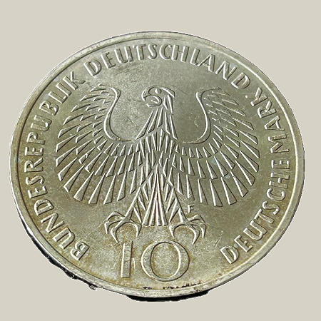 Moeda de prata, 10 Deutsche Mark (1972F) – República Federal da Alemanha (Olimpíadas - Tipo IV)