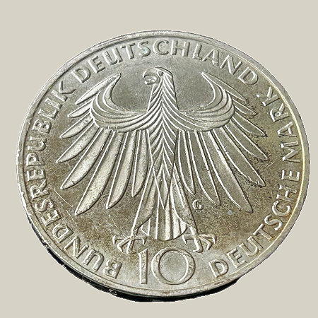Moeda de prata, 10 Deutsche Mark (1972G) – República Federal da Alemanha (Olimpíadas - Tipo IV)
