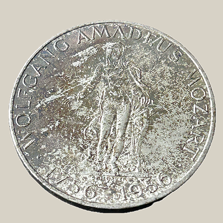 Moeda de prata, 25 Schilling (1956) – Áustria (Mozart)