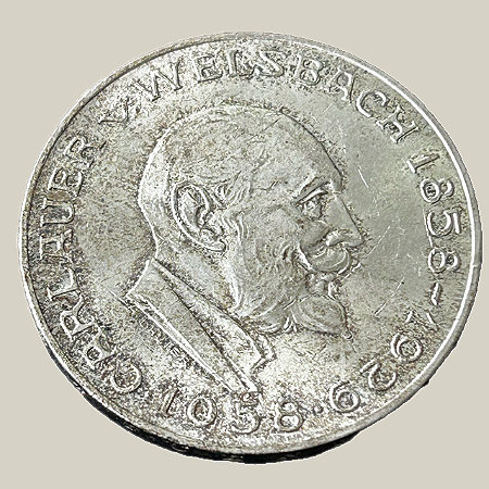 Moeda de prata, 25 Schilling (1958) – Áustria (Welsbach)