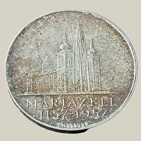 Moeda de prata, 25 Schilling (1957) – Áustria (Mariazell)