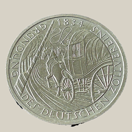 Moeda de níquel, 5 Deutsche Mark (1984D) – República Federal da Alemanha (Zollverein)