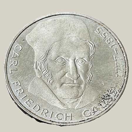 Moeda de prata, 5 Deutsche Mark (1977J) – República Federal da Alemanha (Gauss)