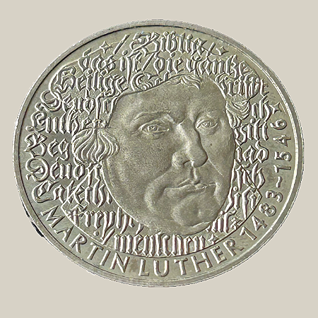 Moeda de níquel, 5 Deutsche Mark (1983G) – República Federal da Alemanha (Martin Luther)