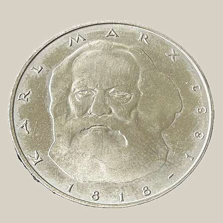 Moeda de níquel, 5 Deutsche Mark (1983J) – República Federal da Alemanha (Karl Marx)