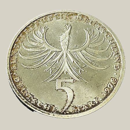 Moeda de prata, 5 Deutsche Mark (1978F) – República Federal da Alemanha (Balthasar Neumann)
