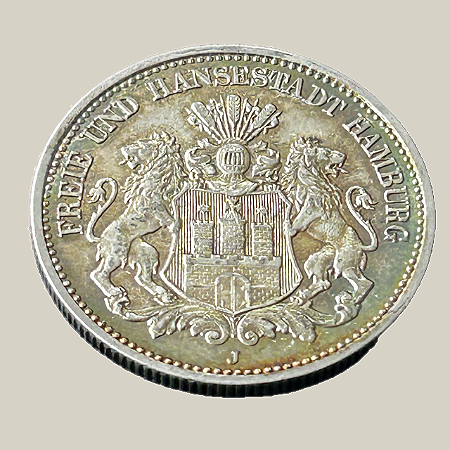 Moeda de prata, 2 Mark (1911J) – Cidade Livre Hanseática de Hamburgo (Império Alemão)