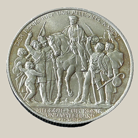Moeda de prata, 2 Mark (1913) – Reino da Prússia (Comemorativa: Centenário da Guerra de Libertação)