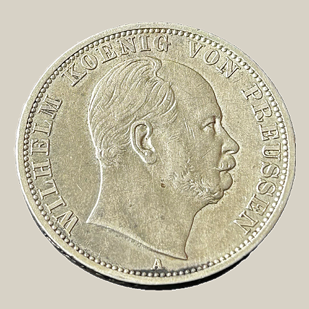 Moeda de prata, 1 Vereinsthaler (1871A) – Reino da Prússia (Guilherme I)