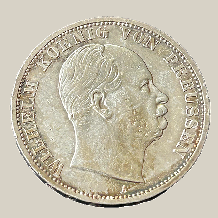 Moeda de prata, 1 Vereinsthaler (1871A) – Reino da Prússia (Guilherme I)