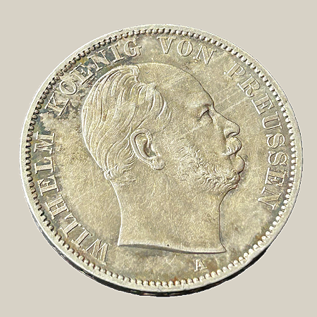 Moeda de prata, 1 Vereinsthaler (1865A) – Reino da Prússia (Guilherme I)