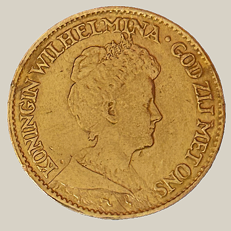 Moeda de ouro, 10 Gulden (1917), Países Baixos, Guilhermina