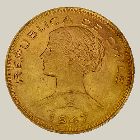 Moeda de ouro, 100 Pesos (1947 So), Chile