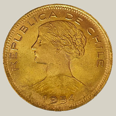 Moeda de ouro, 100 Pesos (1954 So), Chile