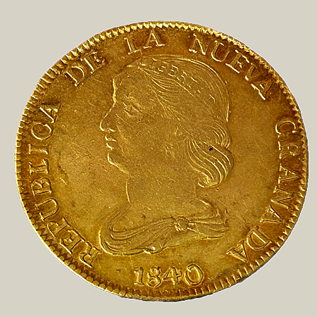 Moeda de ouro, 16 Pesos (1840 RU), Nueva Granada (Colômbia)