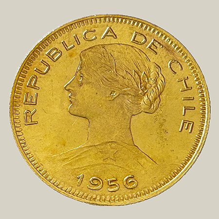 Moeda de ouro, 100 Pesos (1956 So), Chile