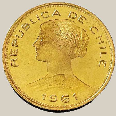Moeda de ouro, 100 Pesos (1961 So), Chile