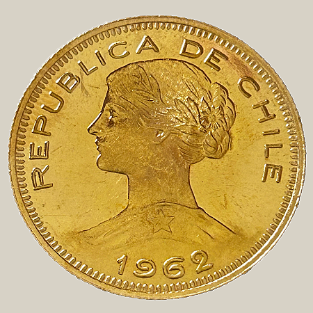 Moeda de ouro, 100 Pesos (1962 So), Chile