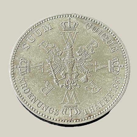 Moeda de prata, 1 Thaler (1861A) – Coroação de Guilherme I – Reino da Prússia