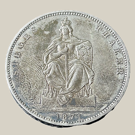 Moeda de prata, 1 Thaler (1871A) – “Siegestaler” – Vitória sobre a França – Reino da Prússia