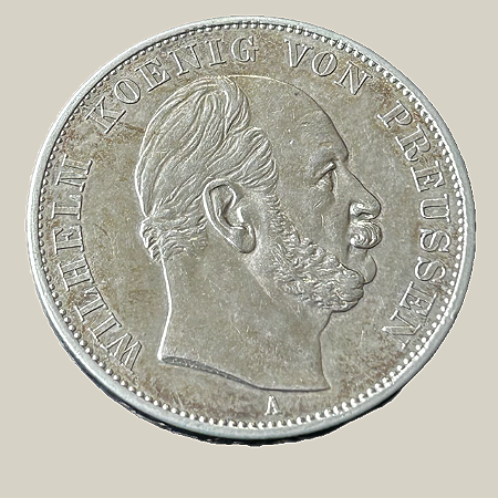 Moeda de prata, 1 Thaler (1871A) – “Siegestaler” – Vitória sobre a França – Reino da Prússia
