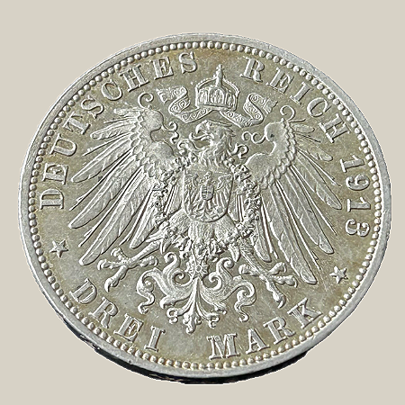 Moeda de prata, 3 Mark (1913E) – 100º Aniversário da Batalha de Leipzig – Reino da Saxônia