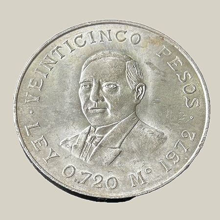 Moeda de prata, 25 Pesos (1972) – Centenário da Morte de Benito Juárez – México
